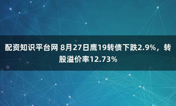 配资知识平台网 8月27日鹰19转债下跌2.9%，转股溢价率12.73%